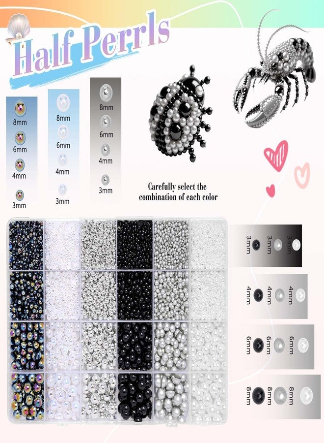 Morcheiong 10000 Pcs Flatback Pearl 3-8mm Half Pearl Bead for DIY Decoration of Nail Art Makeup Wedding Dresses Graduation Caps Bags DIY Making (Black and White) - Image 3